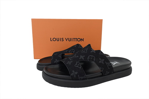 LOUIS VUITTON Oasis Mule Shoes Slide Black Denim Fabri