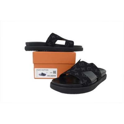 LOUIS VUITTON Oasis Mule Shoes Slide Black Denim Fabri 02