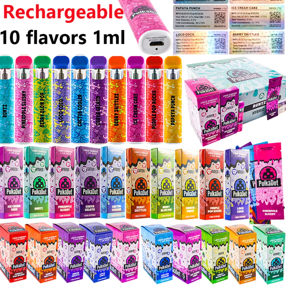 Colorful Liquid Diamonds Polkdot Rechargeable 260mah battery empty 1ml disposable vape pens with stickers for sale