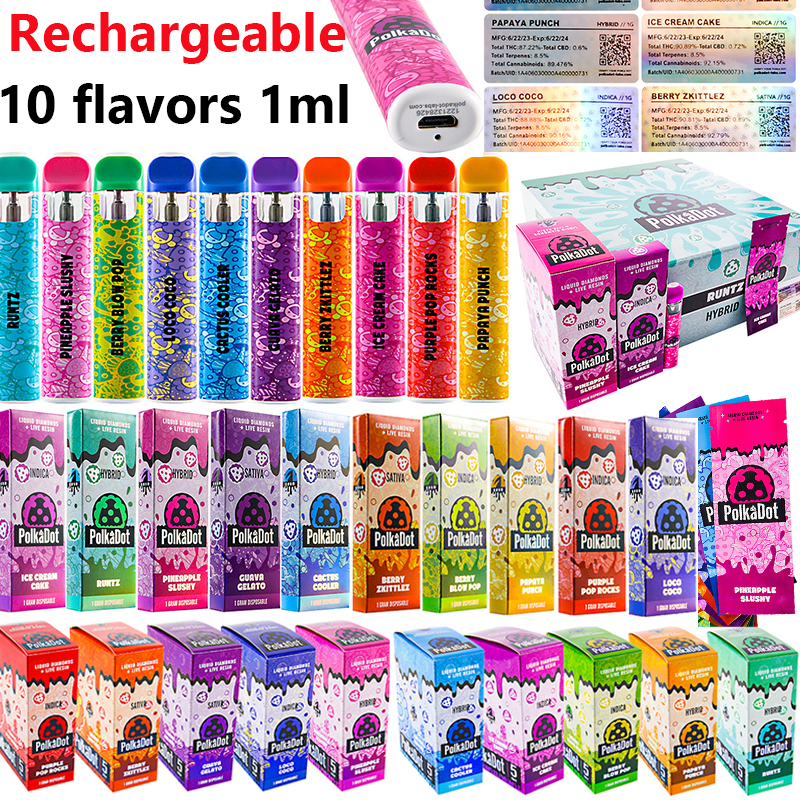 Colorful Liquid Diamonds Polkdot Rechargeable 260mah battery empty 1ml disposable vape pens with stickers for sale