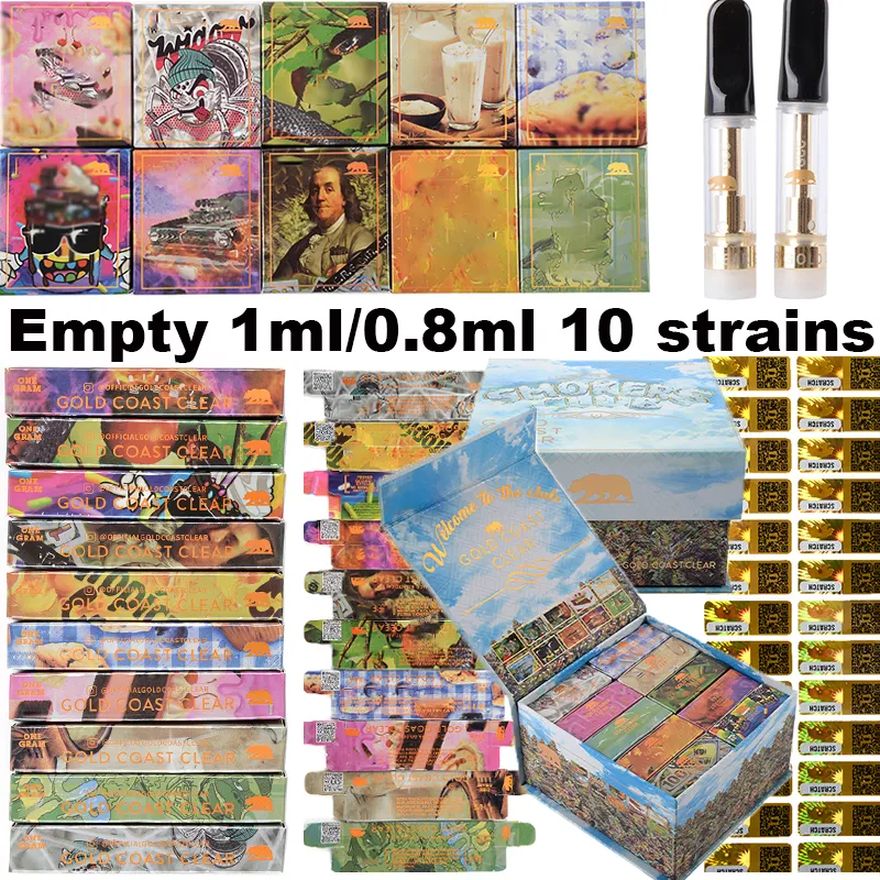 GCC gold coast clear empty 1ml vape carts 10strains glass tank 510 thread Smpker Club pack