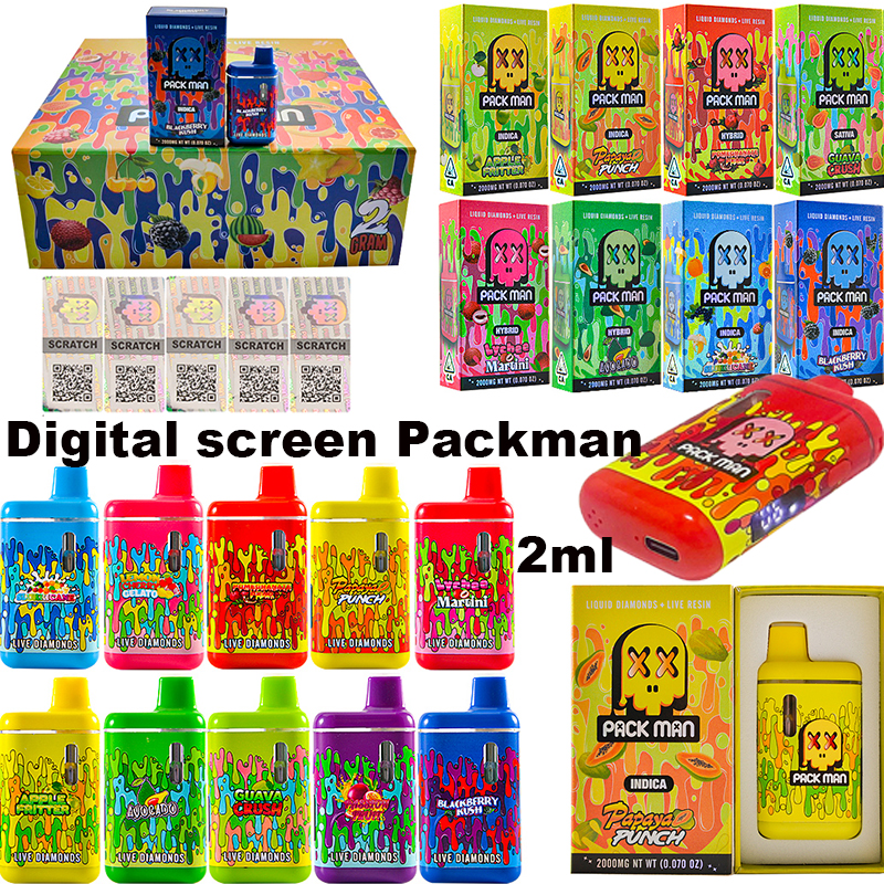 USA STOCK 500pcs/lot digital screen Packman 2g live resin liquid diamonds empty CBD disposable 