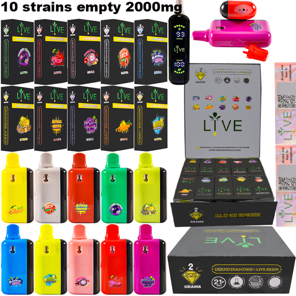 USA STOCK Live 2g disposable liquid diamonds live resin empty 2ml 2gram 2000mg all in one vaporizers