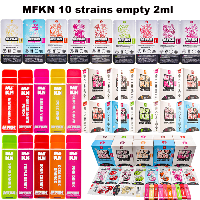 Best Mfkn Disposable Vape Pen Live Diamonds Empty 2ml with Bags Pack 10 Strains Rechargeable 2grams Disposable E-Cigarette 260mAh Type C Port in Bulk.
