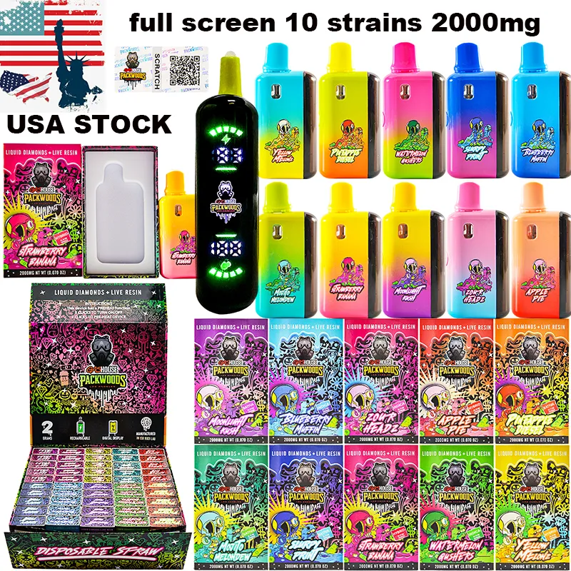 USA Warehouse Gas House x Packwoods empty 2gram Disposable THC vape pen with full digital screen