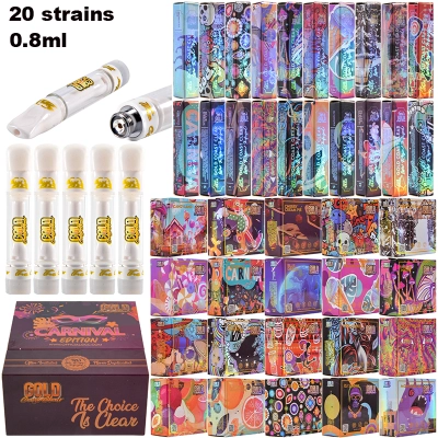 Newest GCC Gold coast clear vape cartridges empty 0.8ml Carnival edition Package 800mg vape carts 20 strains 01