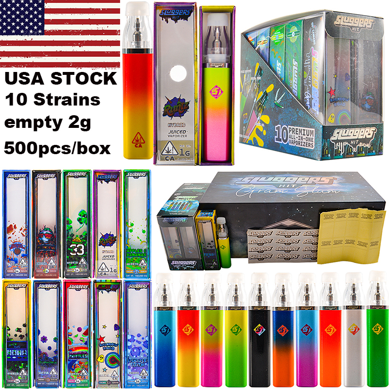 USA Warehouse sluggers 2g disposable empty 2ml 2gram 2000mg thca weed pen 10 strains Rainbow Road