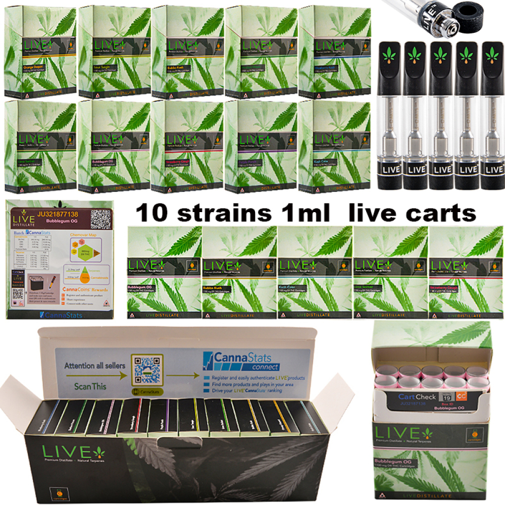 USA STOCK wholesale Premium Distillate D9-THC Live carts empty 1ml 1g 1gram 1000mg vape cartridges 