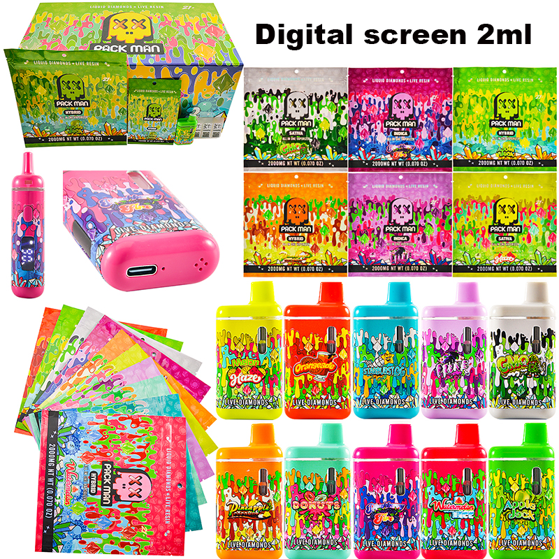 USA STOCK empty 2g packman disposable 2g gen4 with display digital screen new 10 strains bags pack