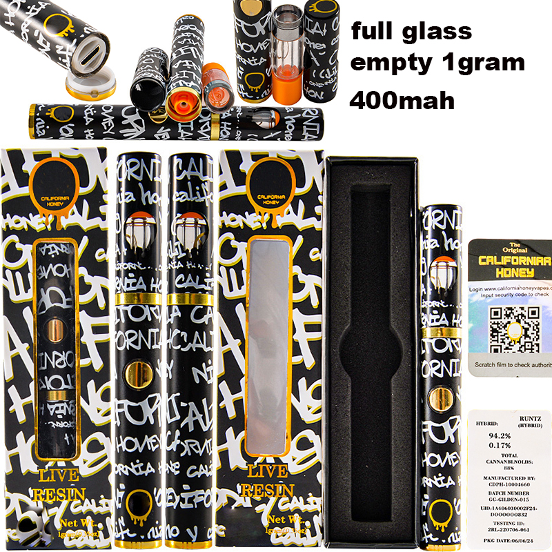 New California Honey empty glass disposable vape 1000mg black 