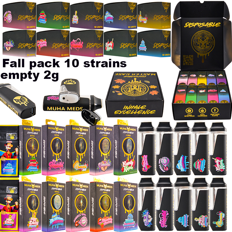 wholesale fall pack 10 strains empty muha meds 2g disposable vape pen premium extracts