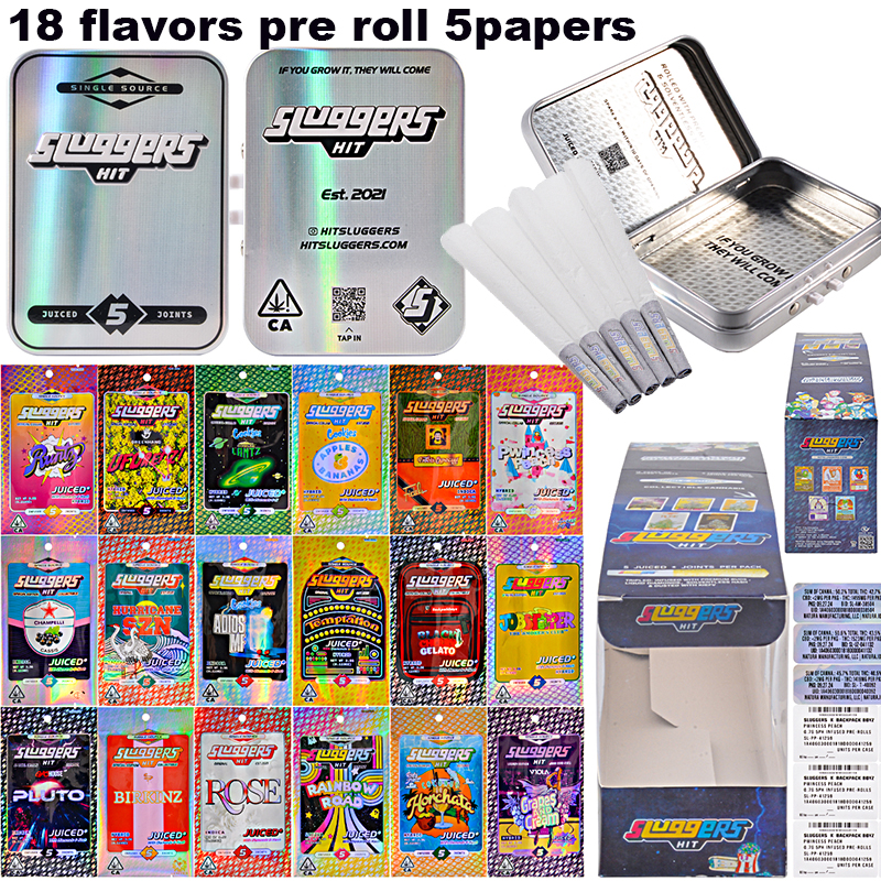 USA warehouse Sluggers Hit Pre Rolls for Sale 18 strains 5pcs papers THC Infused