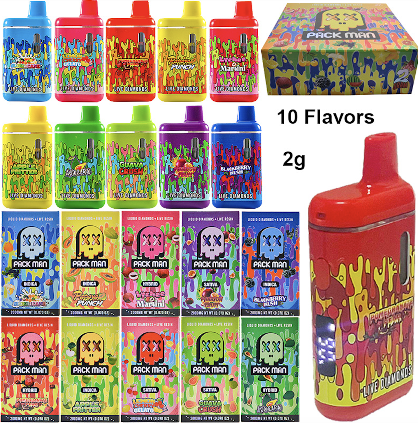 Newest Pacman Gen3  2Gram Disposable Vape Pen With LED Display Screen