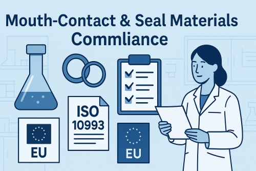 Mouth-Contact & Seal Materials Compliance (2025): ISO 10993 Biocompatibility, Food-Contact Rules, and Extractables/Leachables Strategy