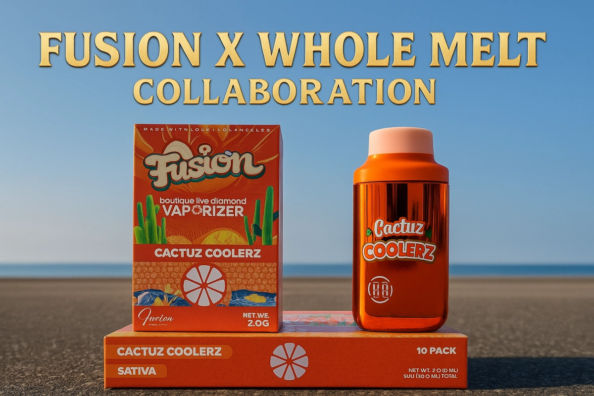 Fusion x Whole Melt collaboration — Cactuz Coolerz 2g extract disposable with retail box, limited-edition hero shot