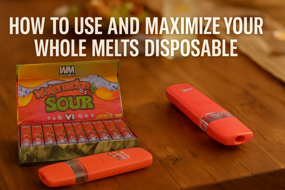 Whole Melts disposable vape pen beside a Watermelon Sour retail display box — hero image for a beginner how-to guide