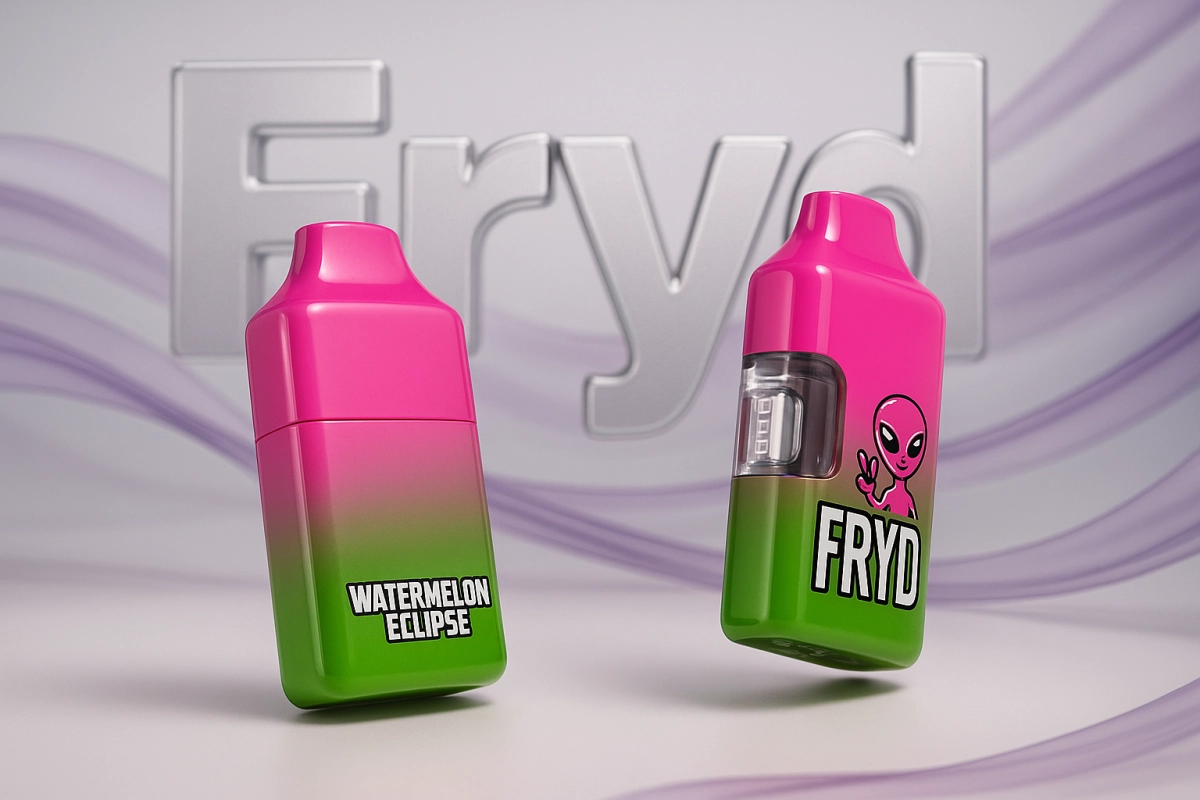 FRYD carts guide cover: two pink-green FRYD disposable-style devices on a soft gradient background