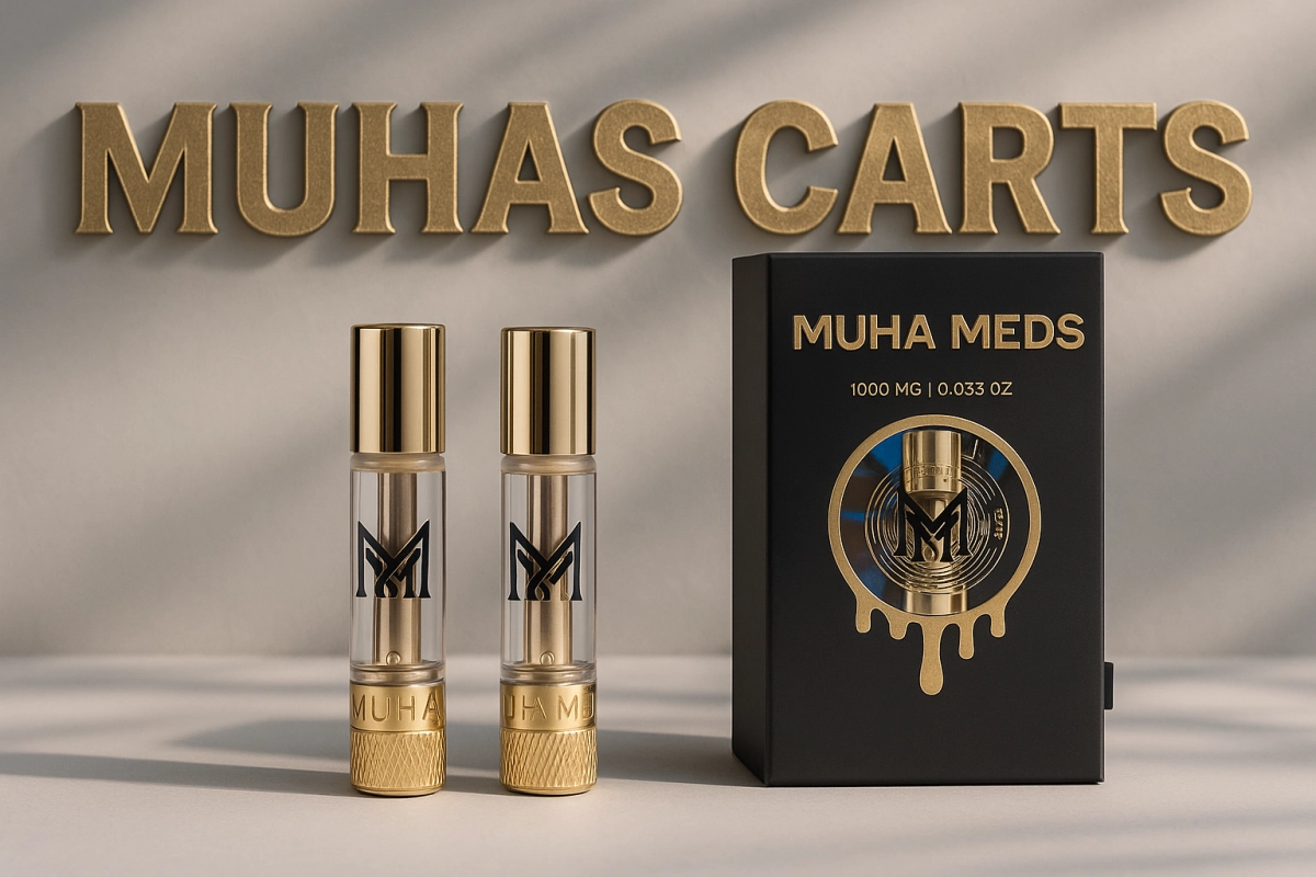 Muha Meds — muhas carts lineup (0.8 mL–2 g) on neutral background, illustrating strains, potency basics, airflow and COA cues
