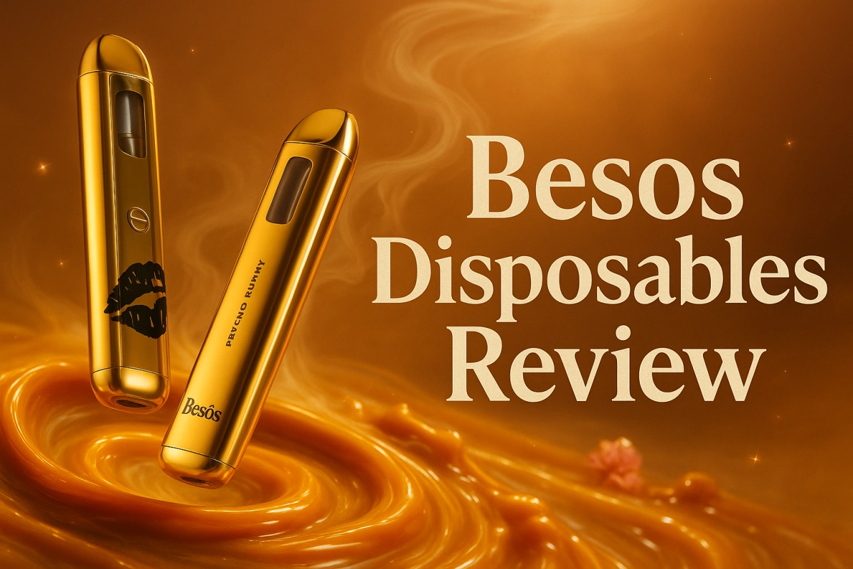 Gold Besos 2G disposable hardware displayed in a dynamic composition for a 2G Liquid Diamond comparison review