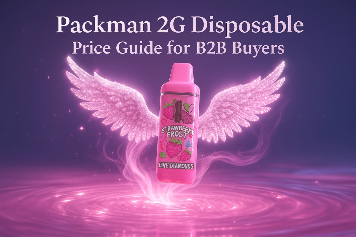 Packman 2G empty disposable devices arranged in a clean gradient background, representing a professional B2B price guide