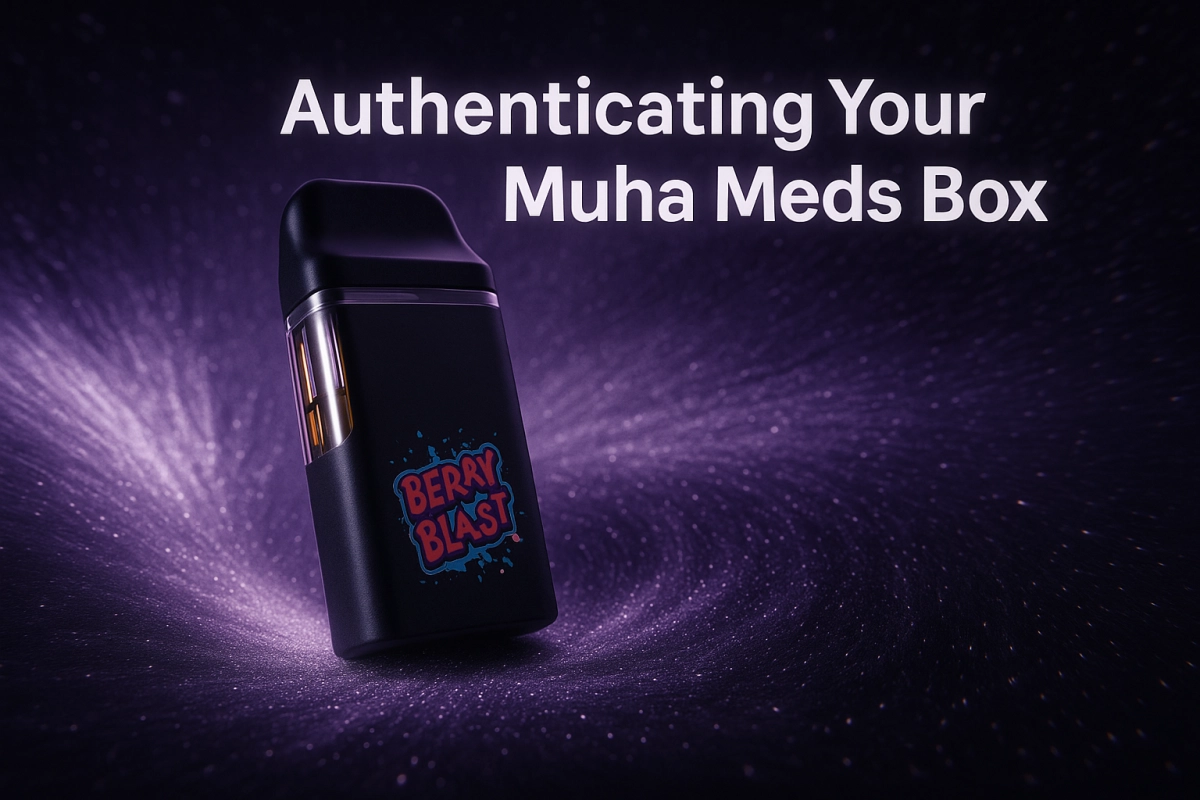 Muha Meds box packaging with QR verification sticker and Scratch & Verify panel for authenticity checks