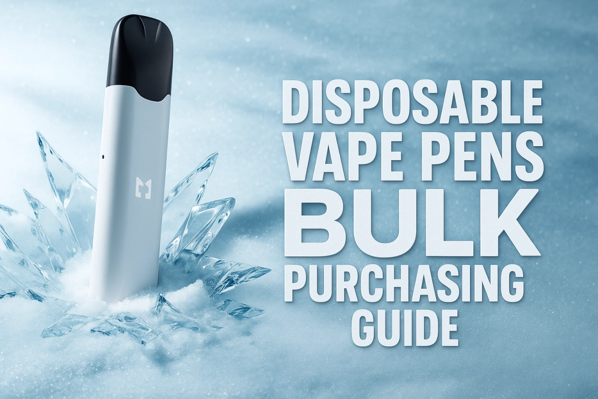 Procurement team reviewing a bulk order term sheet and supplier KPI scorecard beside labeled cartons for empty disposable vape hardware.