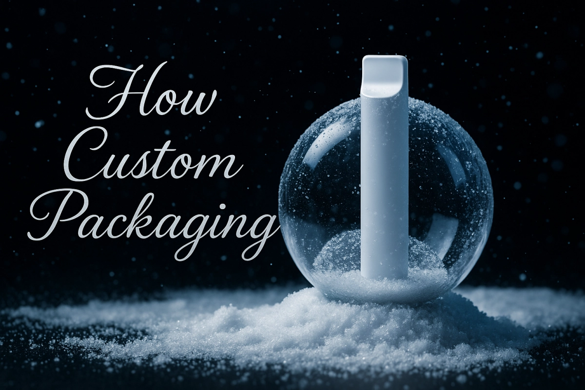 Branded cartons, sleeves, and inserts for empty disposable vape pens laid out for wholesale custom packaging design