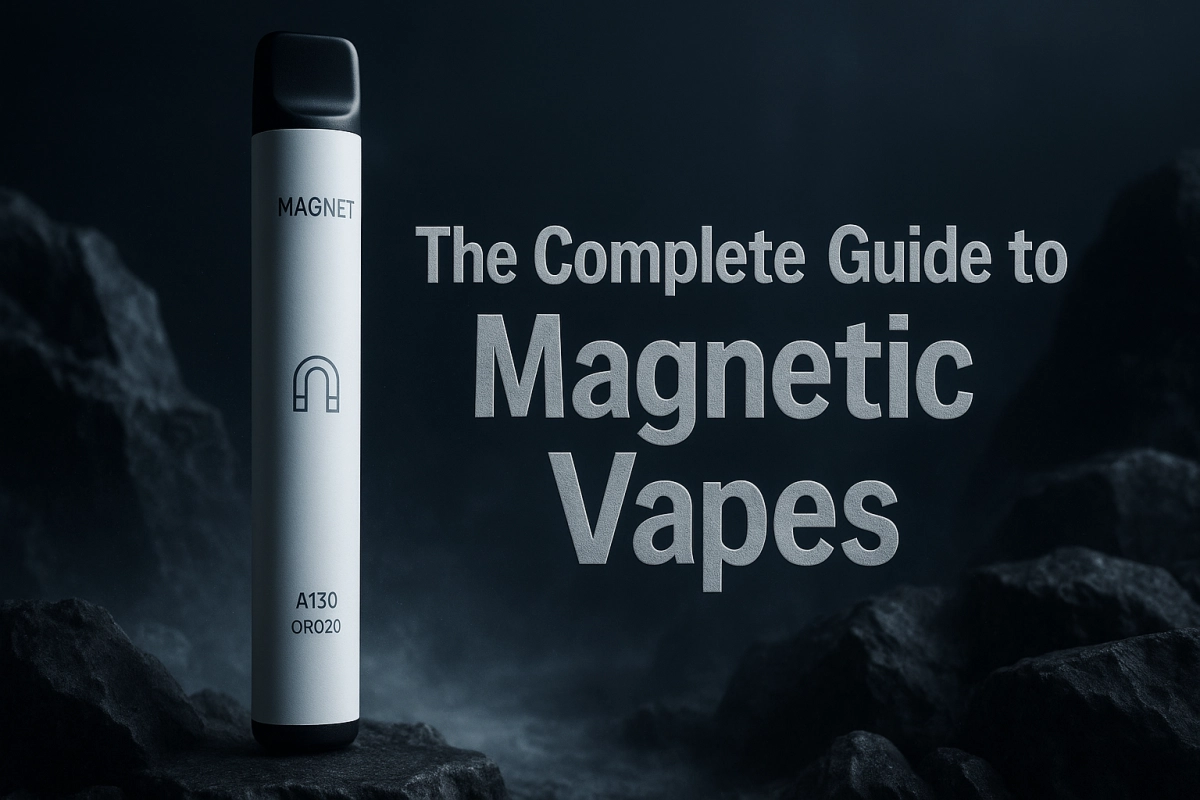 Magnetic vape connection showing self-alignment magnets and electrical contact points (hardware-only)