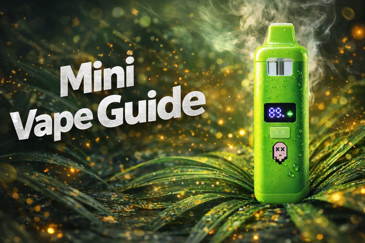 Mini vape hardware lineup showing compact disposable devices (including a Packman Mini 2G screen model) arranged for a size and feature comparison.