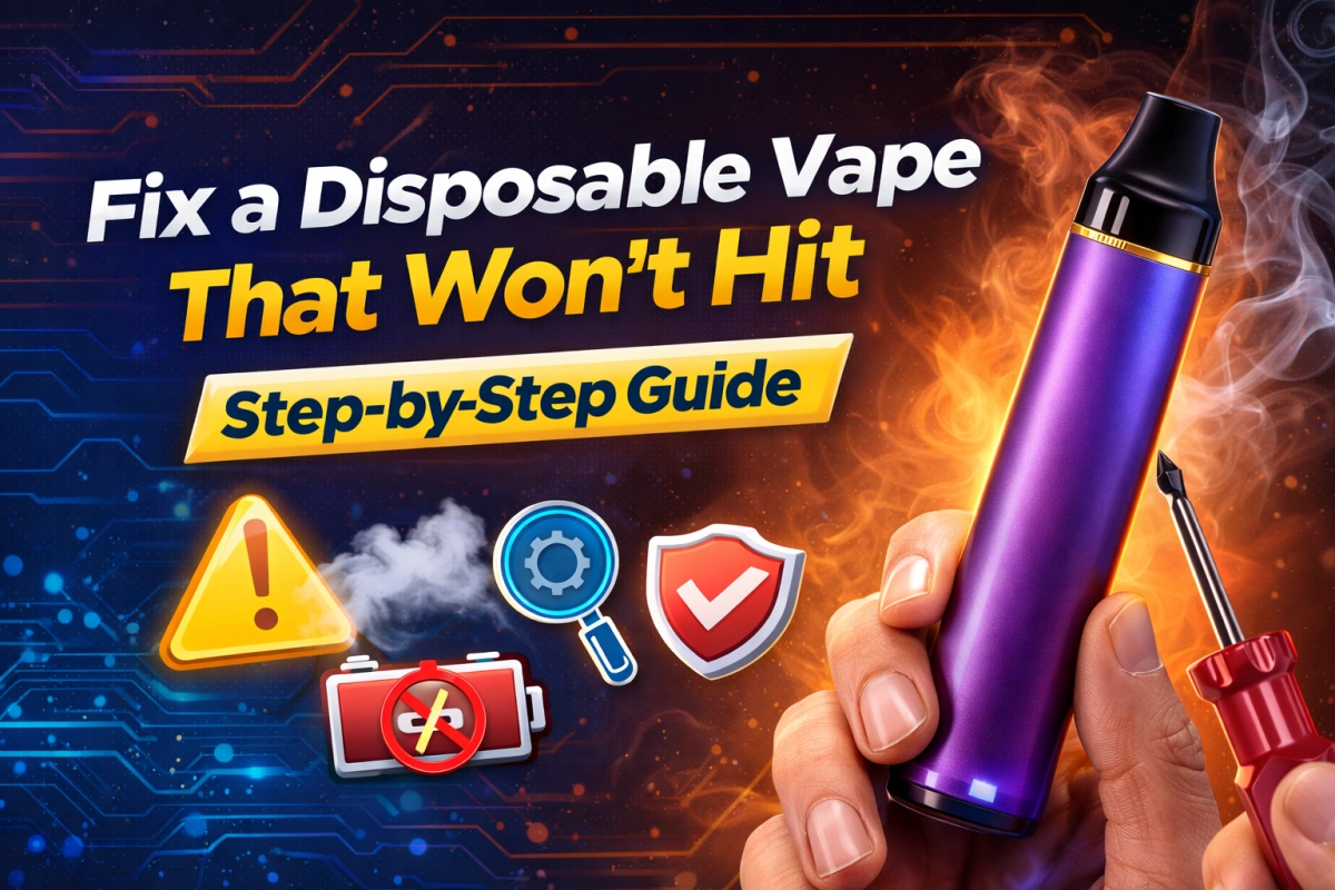 Step-by-step fixes for a disposable vape that won’t hit: airflow, mouthpiece clog, and condensation checks (empty only).