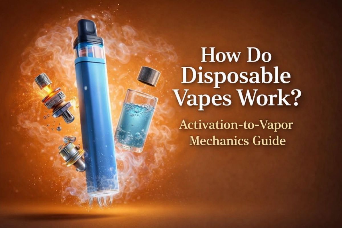Activation-to-vapor mechanics for an empty only disposable vape: draw sensing, cutoff timing, heater + wick, airflow route, chimney pathway
