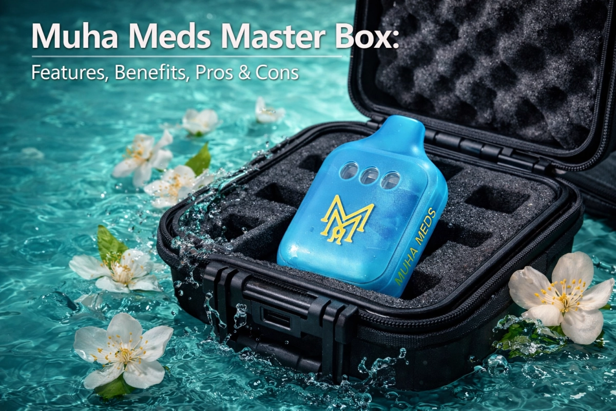 Muha Meds master box layout with dividers and label zones for organizing empty vape cartridges (empty only)