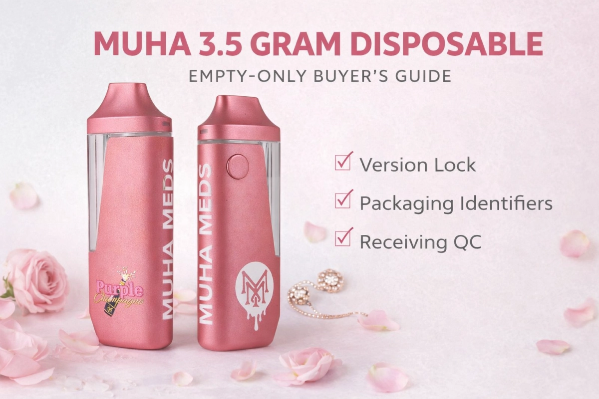 Cover image for a Muha 3.5 gram disposable buyer’s guide (empty only), featuring a checklist and decision-matrix style layout.