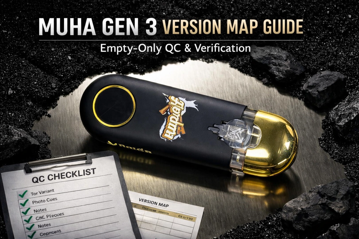 Muha Gen 3 empty-only guide cover with a version map and QC checklist layout