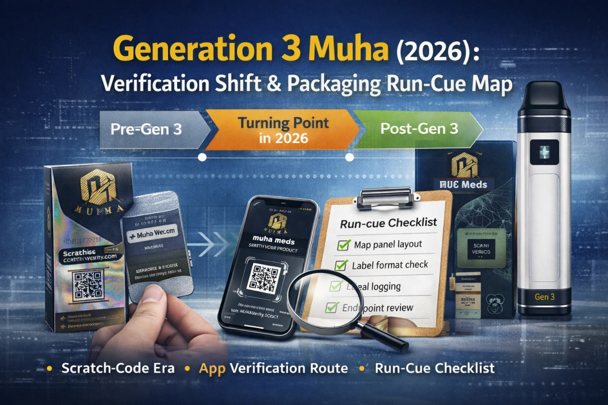 2026 Generation 3 Muha timeline cover showing packaging panel map, verification-route icons, and a run-cue checklist overlay (empty only).