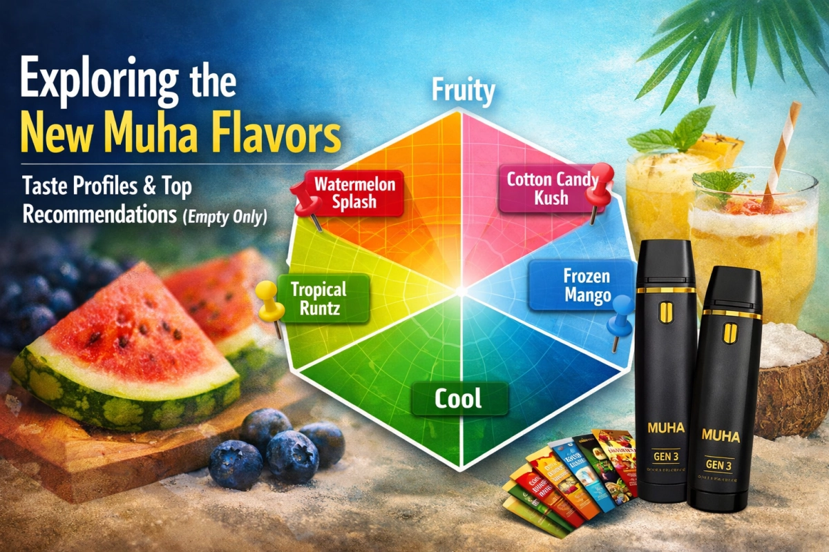 Taste-profile map of new Muha flavors with top recommendations for catalog listings (empty only)