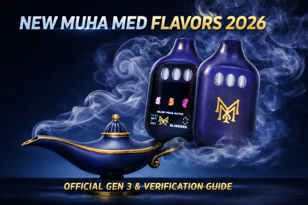 New Muha Med flavors 2026 cover showing official Gen 3 flavor lineup and verification guide for empty only readers