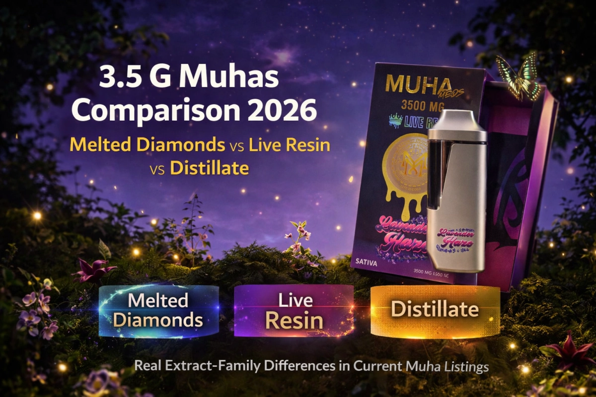 3.5 G Muhas extract comparison chart for Melted Diamonds, Live Resin, and Distillate in 2026