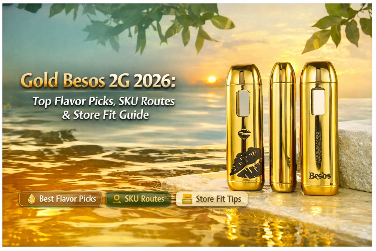 Gold Besos 2G 2026 blog cover showing flavor picks, SKU route cues, and store-fit guidance in an empty only format