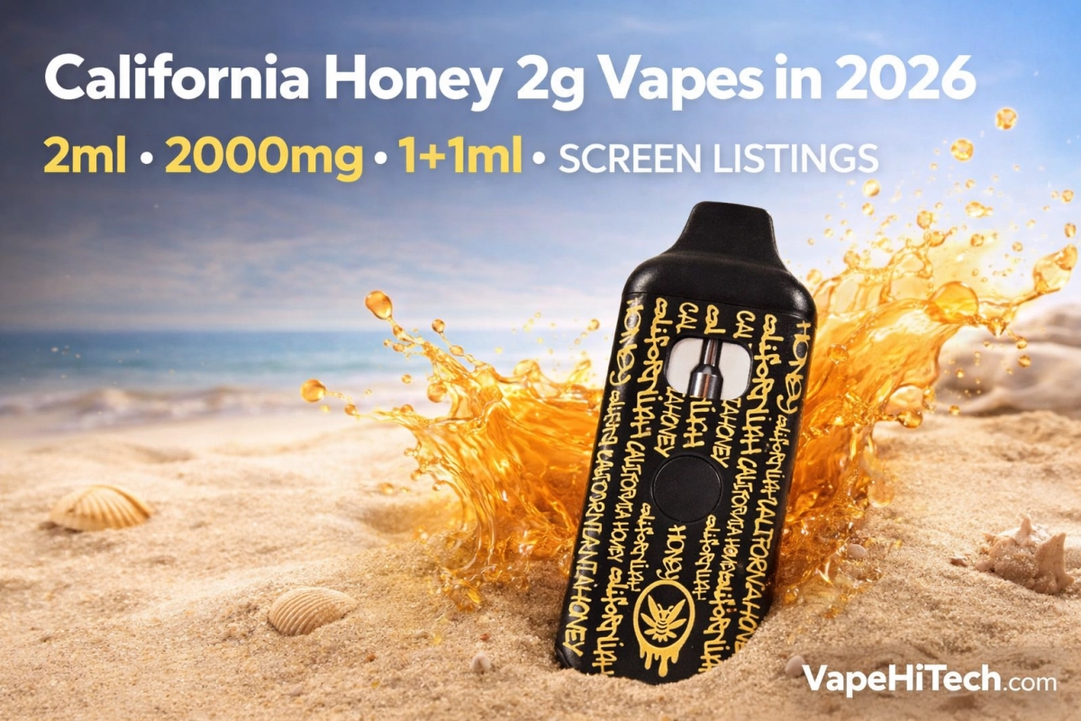 Cali Honey 2G in 2026 cover image for 2ml, 2000mg, 1+1ml, and screen listing routes.