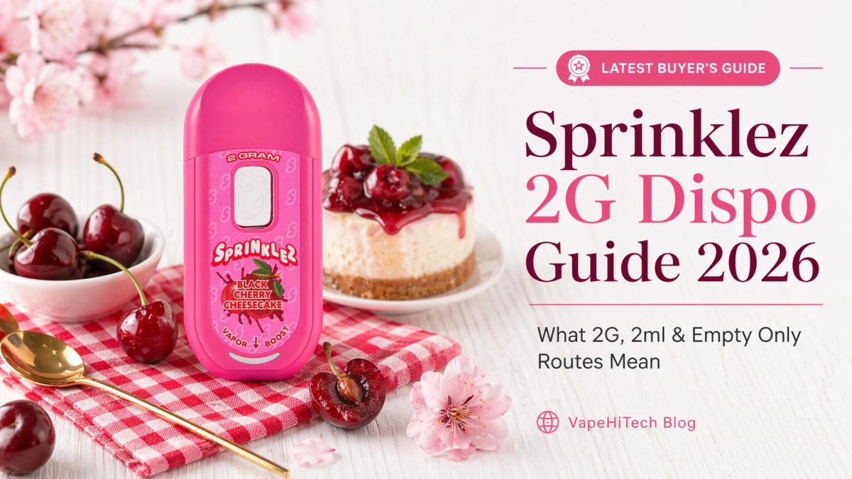 Sprinklez 2G dispo 2026 cover showing 2G, 2ml, and empty only route cues in a neutral buyer guide