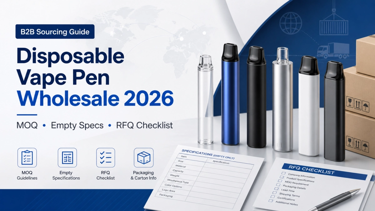 B2B disposable vape pen wholesale RFQ checklist with MOQ tiers, empty specs, pack records, and documentation notes for 2026 sourcing
