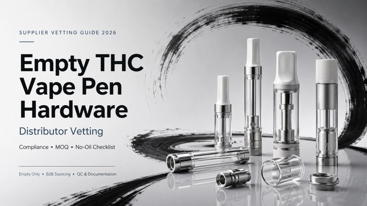 Empty THC vape pen hardware supplier vetting checklist with MOQ, compliance records, carton review, and no-oil sourcing notes