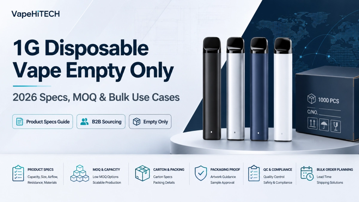 1G disposable empty only specs and MOQ checklist for bulk buyers