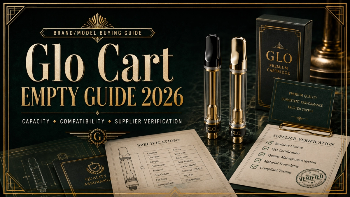Glo cart empty sourcing checklist for capacity, compatibility, supplier vetting, QC records and packaging proof