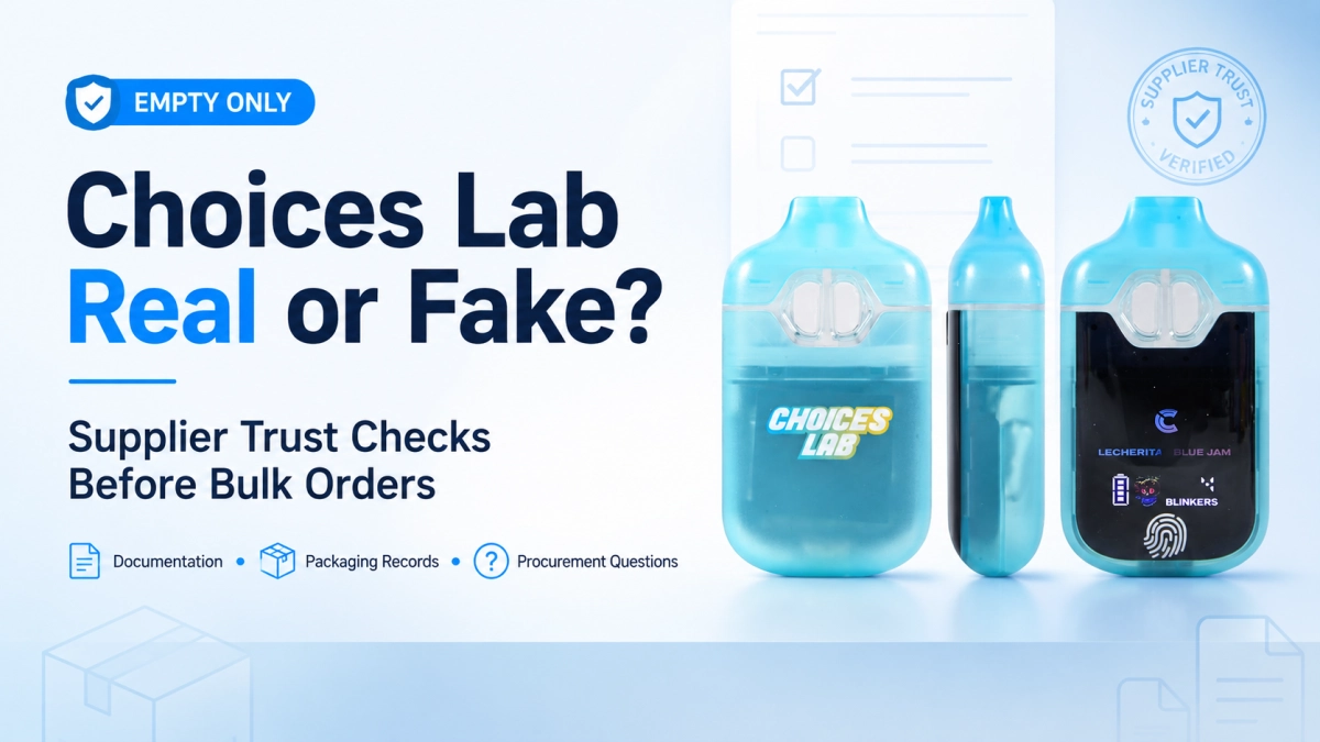 Choices Lab real or fake procurement checklist showing supplier documents, packaging records, and QC evidence