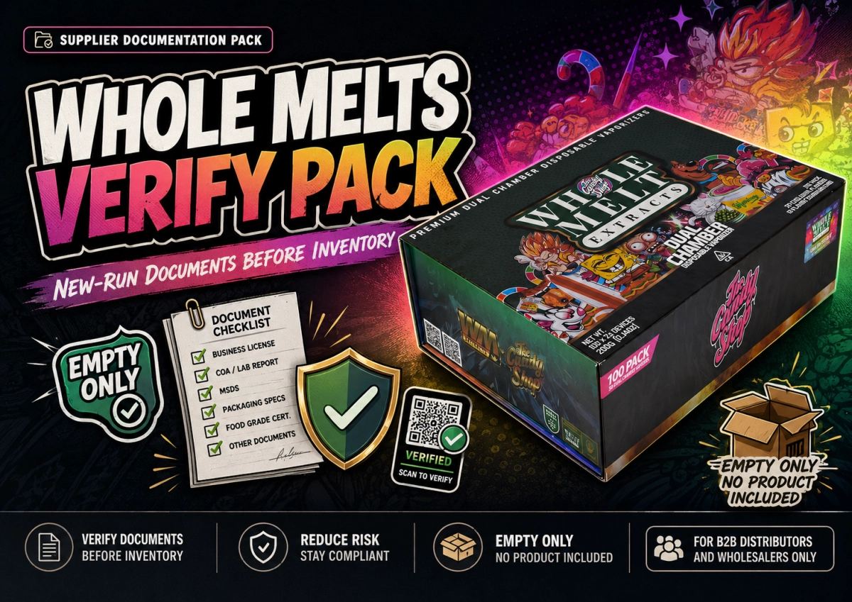 Whole Melts supplier documents checklist for new-run inventory verification and empty only distributor review