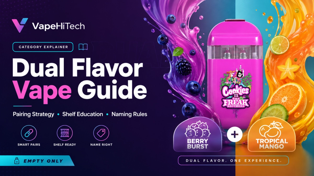 Dual flavor vape shelf education and flavor-pair naming rules cover