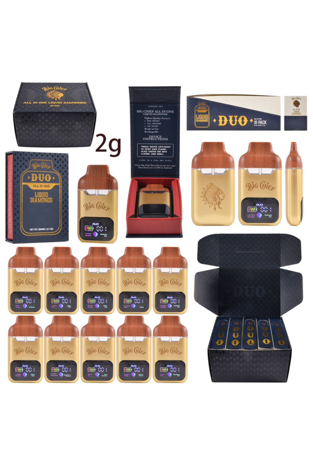 USA Stock Gold Big Chief Dual The HIT 2g Disposables