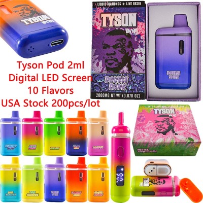200pcs USA Stock Tyson Pod Disposable Vape 2g LED Digital Screen Display Empty Wholesale  01